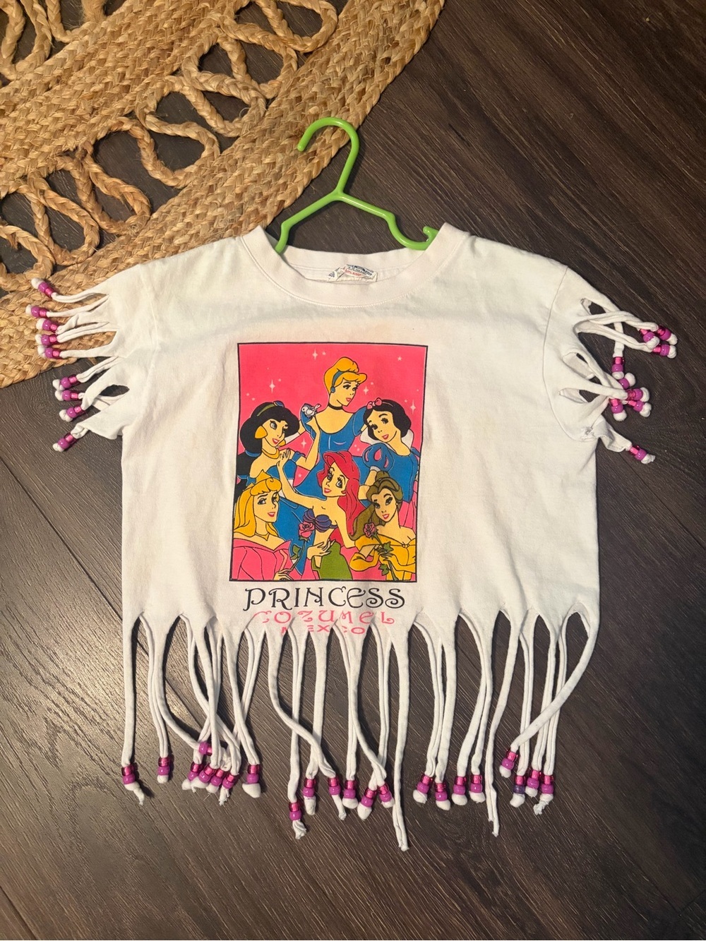 Girls White Disney Princess Fringe Tee with Bead Detail Vtg